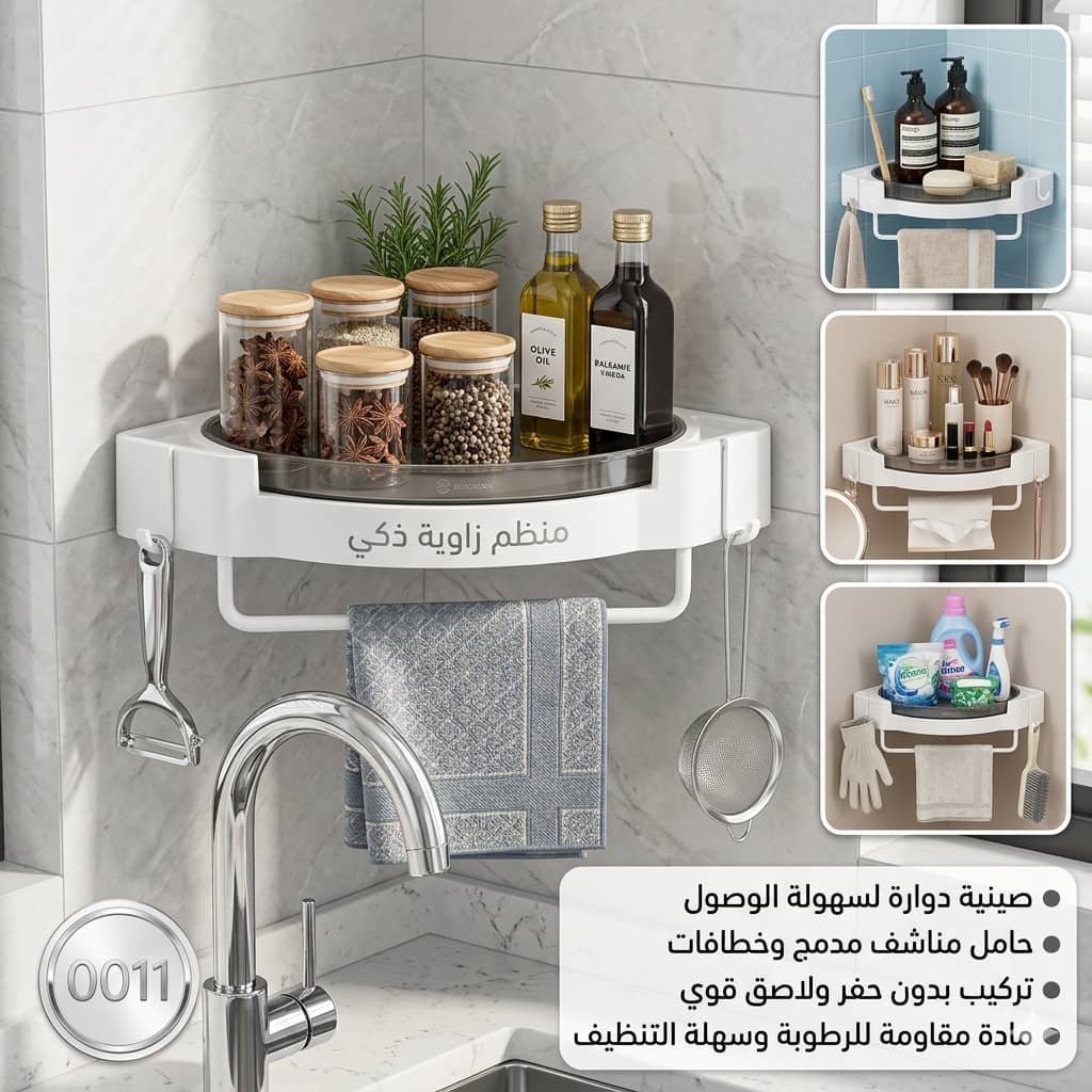 رف زاوية جداري دوّار 360°